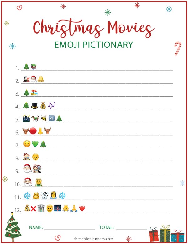 Christmas Emoji Pictionary Game With Answers Printable 