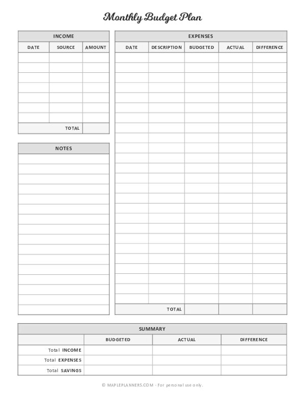 Monthly Budget Plan Free Budget Spreadsheet Template