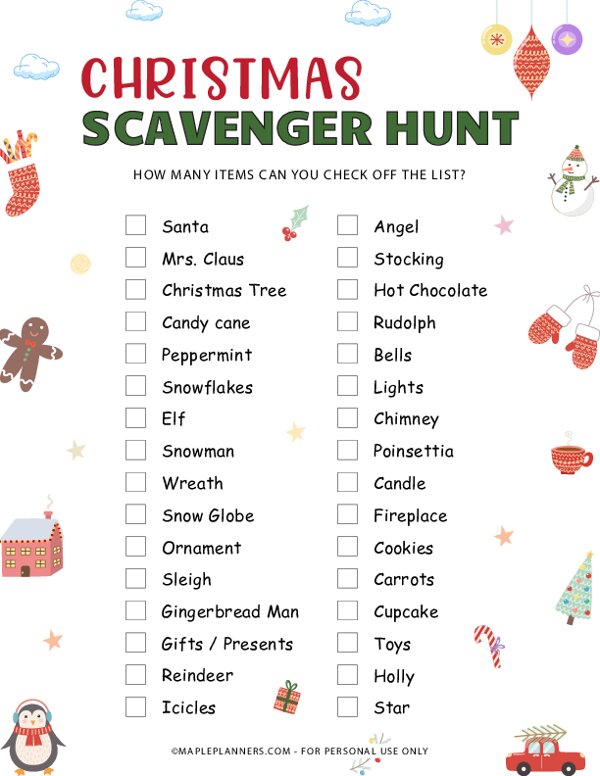 Christmas Scavenger Hunt Game Printable | Fun Activities for Kids