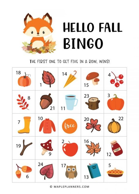 Free Printable Hello Fall Bingo Game Cards