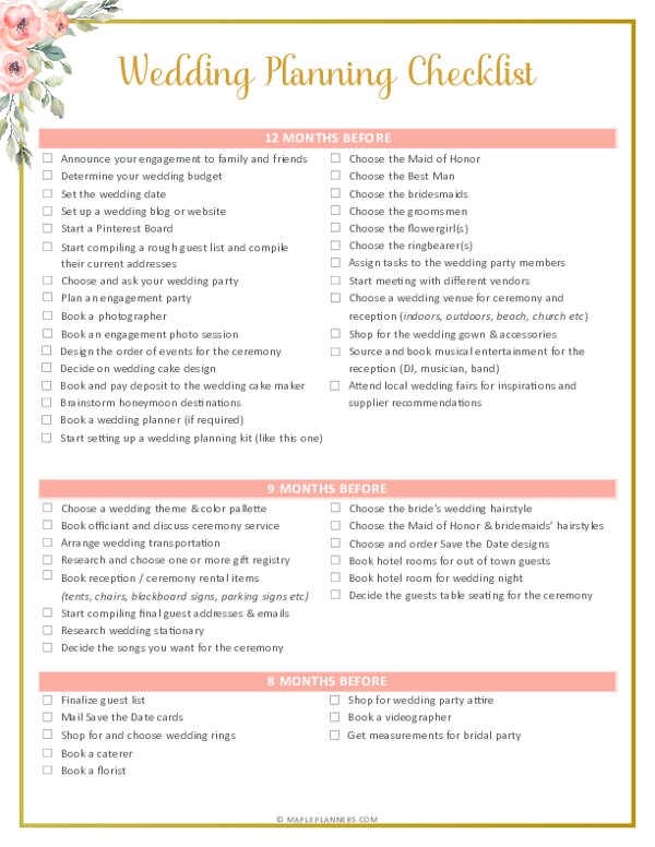 Planning a wedding checklist printable Aslobuddies
