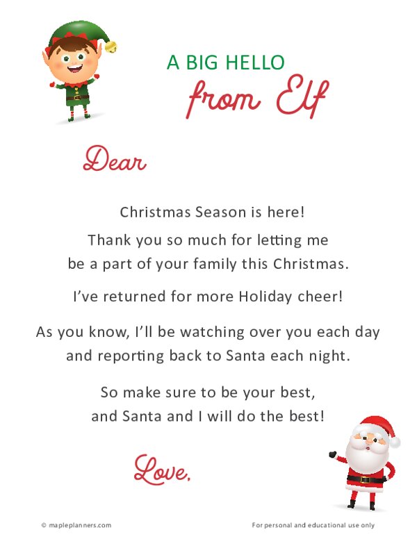 Printable Elf on the Shelf Letter Template