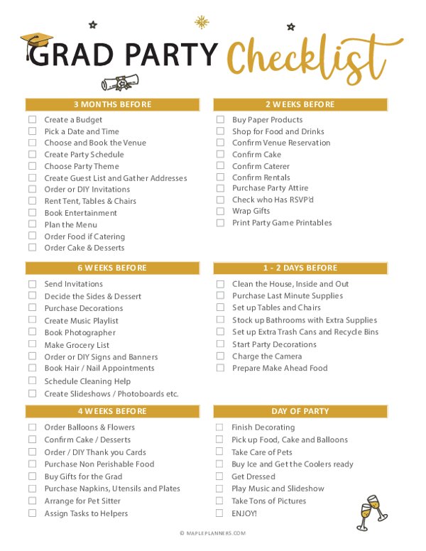 Printable Grad Party Checklist Printable Templates