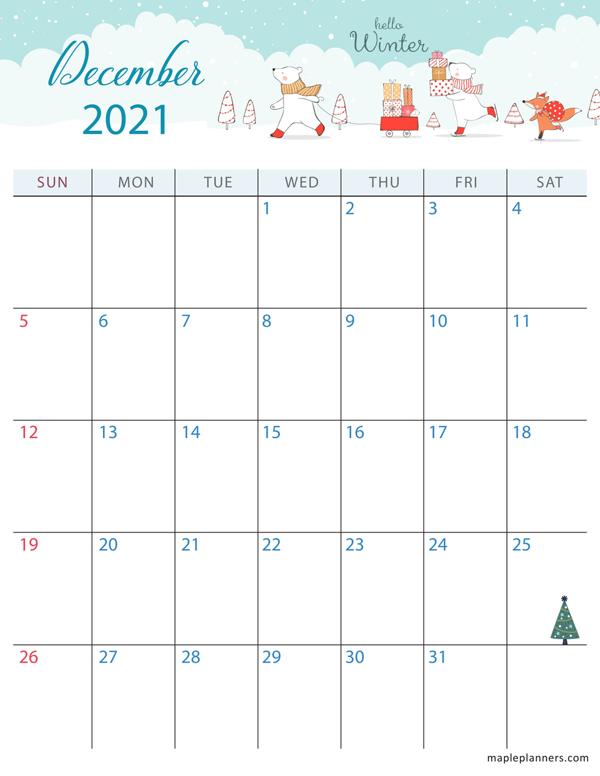 Printable December 2021 Christmas Calendar Template (Vertical)