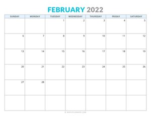 February 2022 Monthly Calendar Template - Free Printables