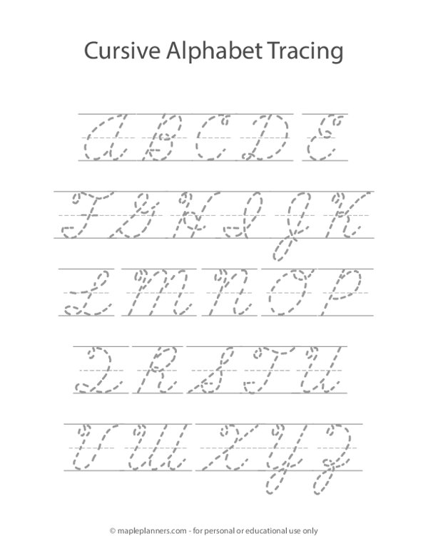 Cursive Alphabet Letter Tracing Worksheet