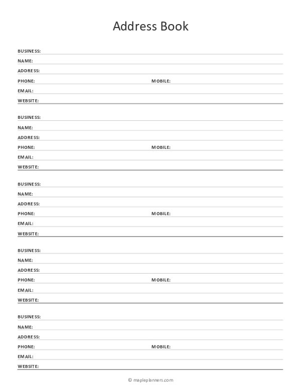 Free Printable Address Book Template