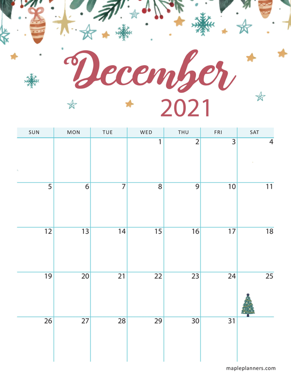 Christmas 2021 December Calendar Printable (Vertical)