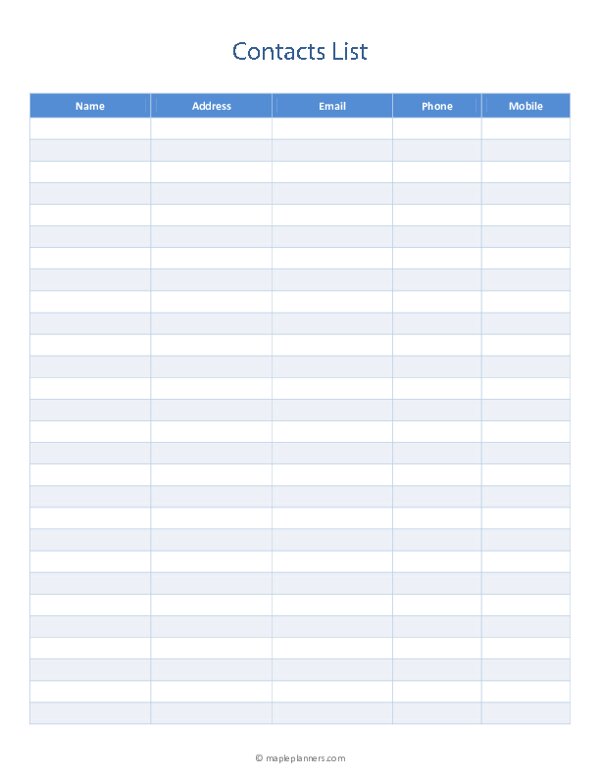 free-printable-contact-list-template
