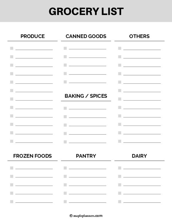 Free Printable Grocery List Template