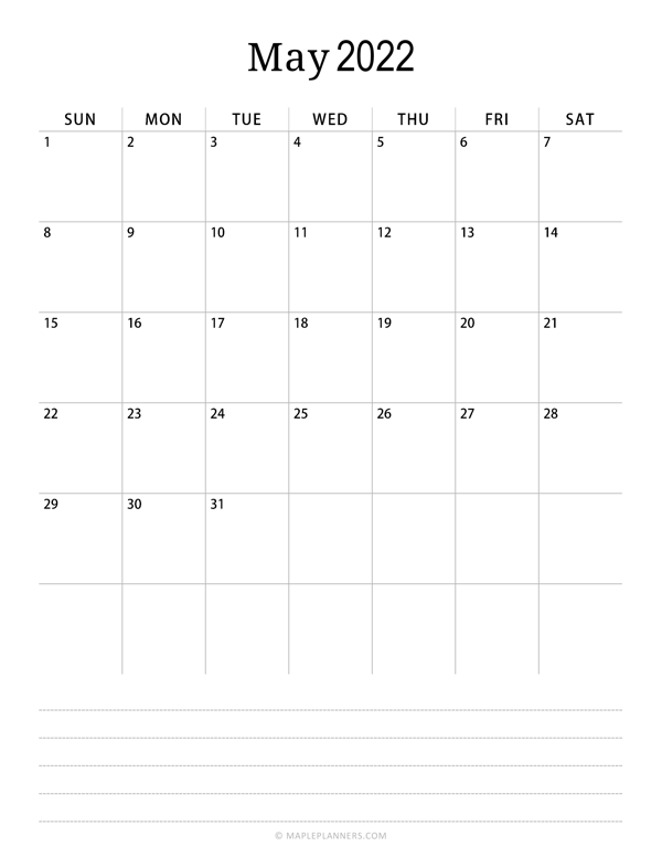 Minimalist May Calendar 2022
