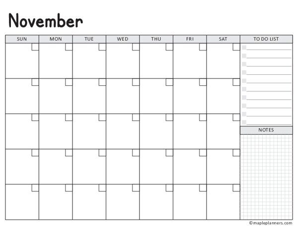 Blank Undated November Calendar Template
