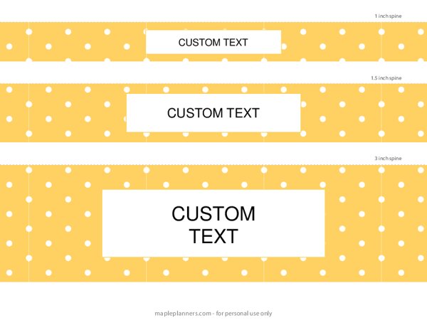 Yellow Polka Dots Binder Spines in 5 Sizes {Editable}