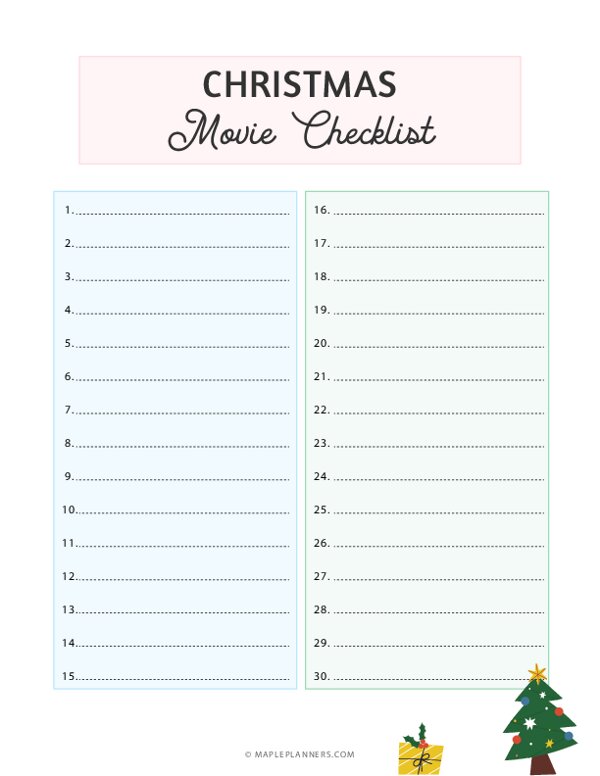 Free Printable Christmas Movie Checklist