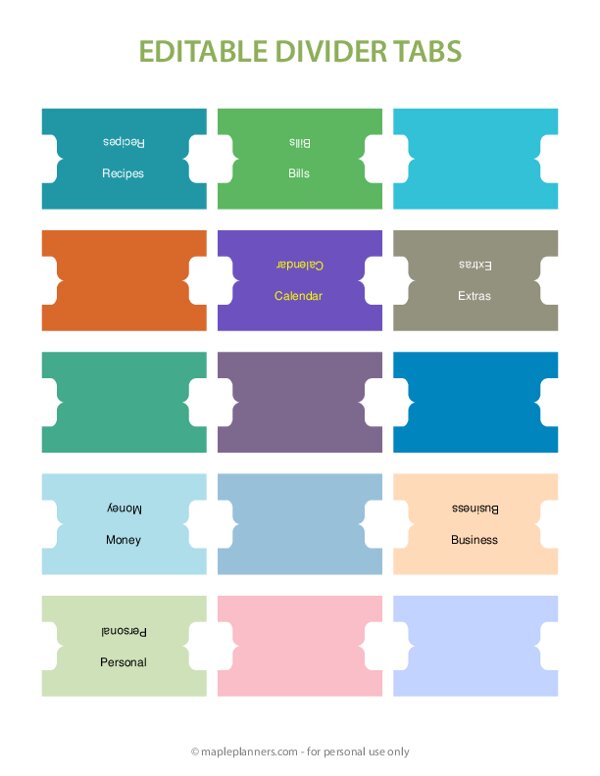 Downloadable Editable Printable Divider Tabs Template