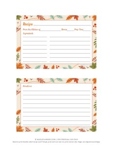 Printable Fall Recipe Cards on 4x6