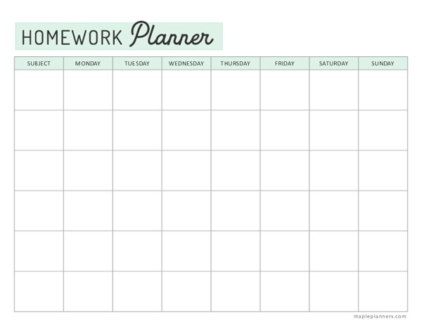 Printable Homework Planner Template for College Students