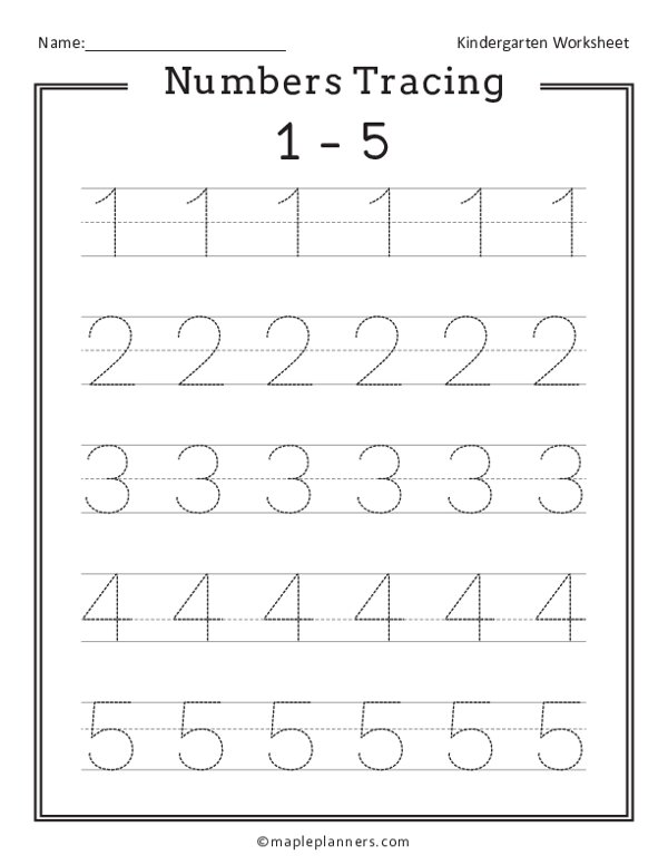 Number 1 5 Tracing Worksheets For Kindergarten