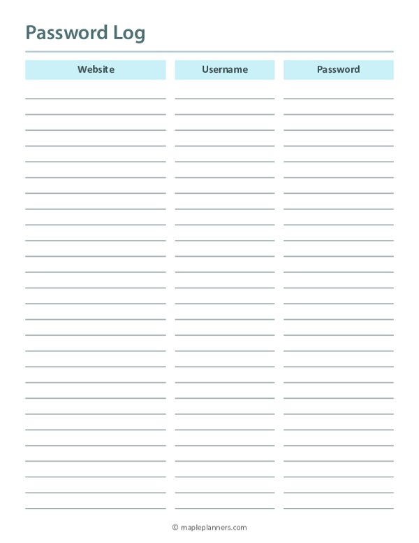 Password List Template Hq Printable Documents - Bank2home.com