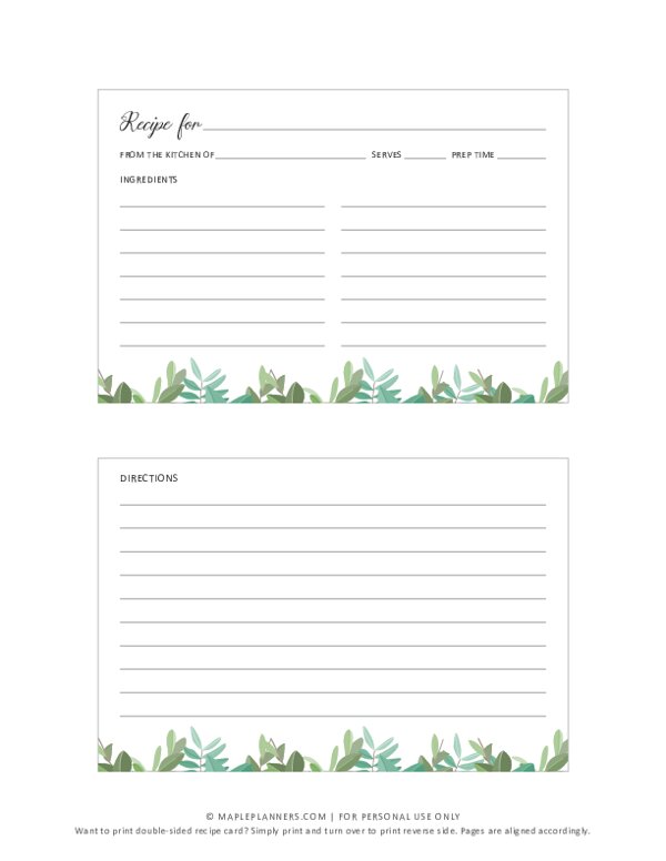Free Printable Recipe Cards Template - 4x6