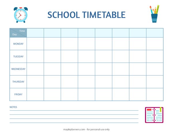 Blank School Timetable Template