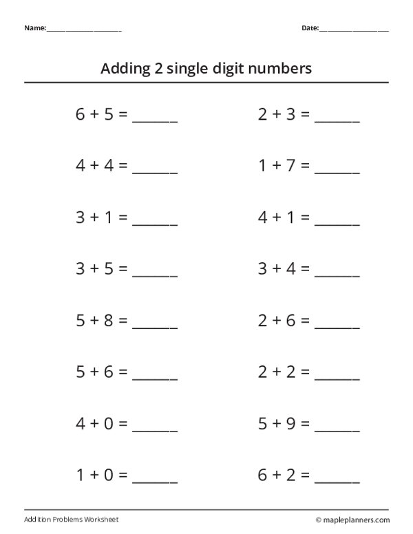 Simple Addition Worksheets Grade 1 Worksheets For Kindergarten