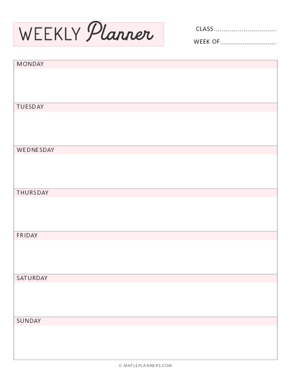 daily planner printable for students