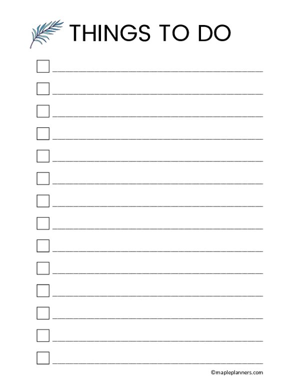 Printables Things To Do List Template