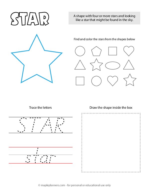Star Shape Tracing And Coloring Worksheet Printable