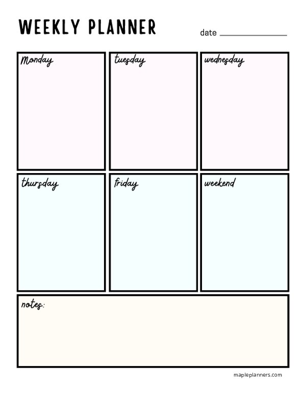 weekly planner template monday to friday