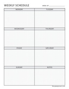 weekly schedule template printable