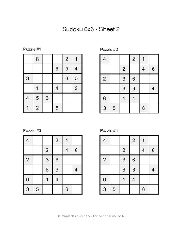 easy sudoku puzzles printable 6x6