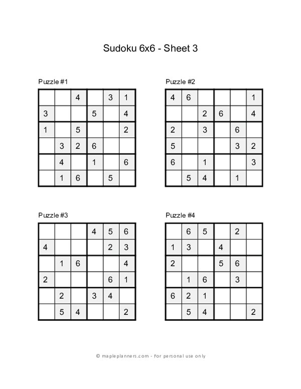 Sudoku for Kids 6x6 - Play 6x6 Sudoku online free 