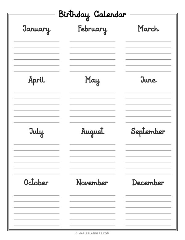Free Printable Birthday Calendar Template 2024 CALENDAR PRINTABLE