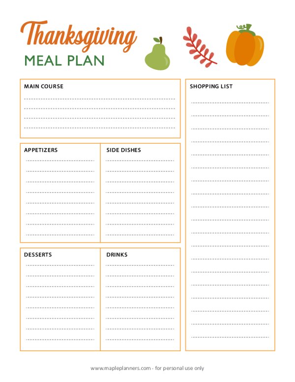 Thanksgiving Menu Planner - Free Printable Meal Planner