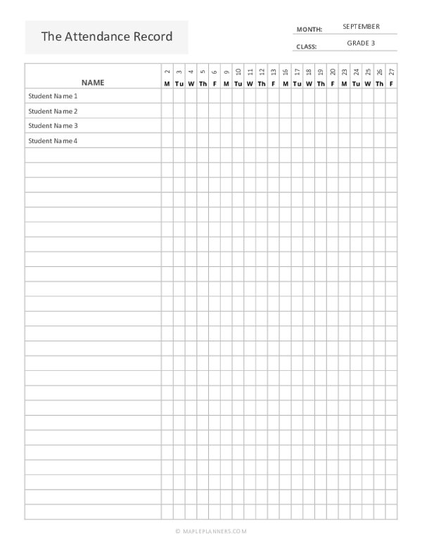 attendance chart template