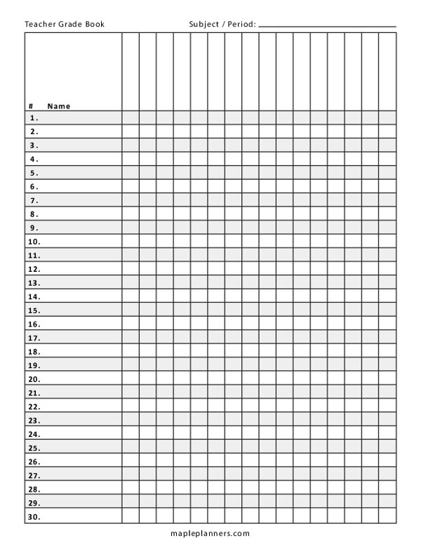 Free Printable Gradebook Worksheets
