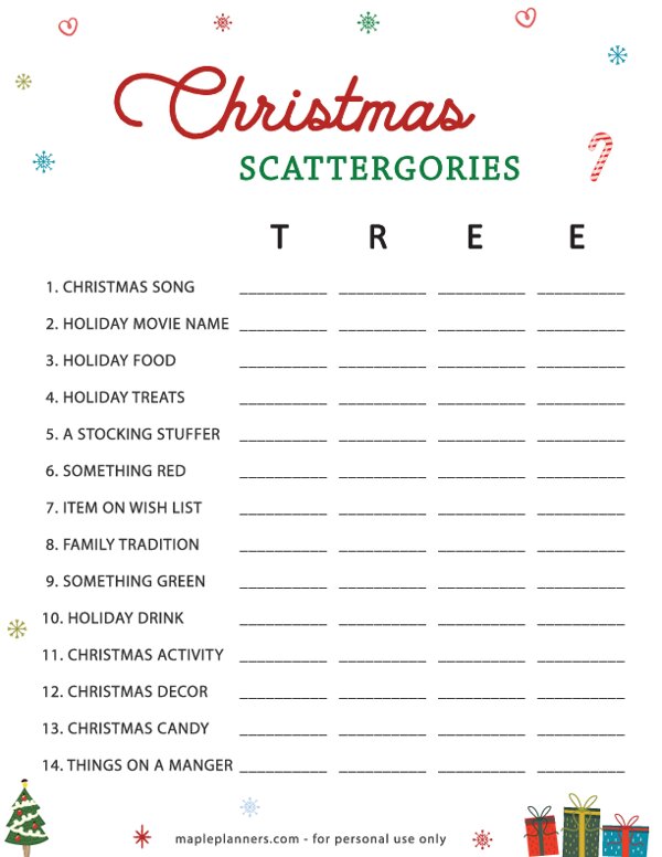 Free Printable Christmas Scattergories (Tree)