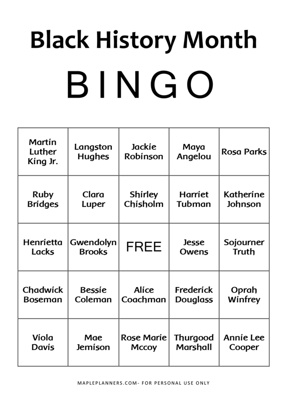 Black History Month Bingo