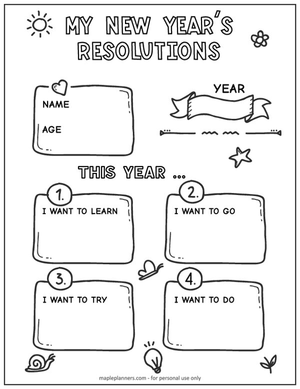 New Year's Resolutions Printable Worksheet