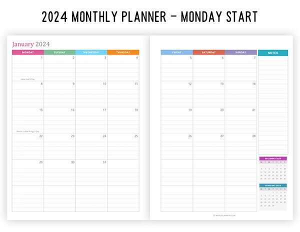 2024 Weekly Calendar List Template Downloads Printable Monthly