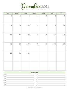 December 2024 Monthly Calendar (Vertical - Sunday Start)