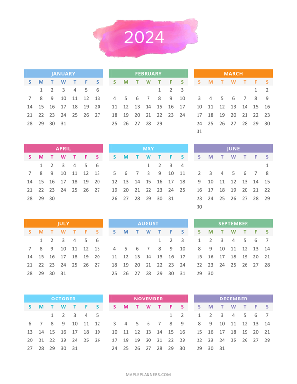 2024 Free Printable Yearly Calendar Vitia Jillayne