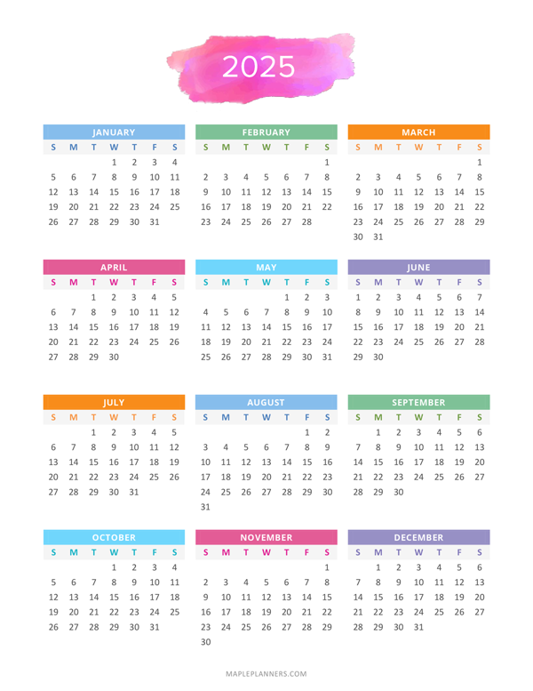 Year At A Glance Calendar 2025 Free Printable Deeyn Doralin