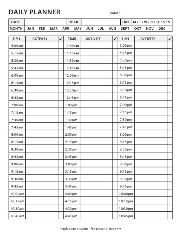 15 Minute Daily Planner Template Time Blocking Template