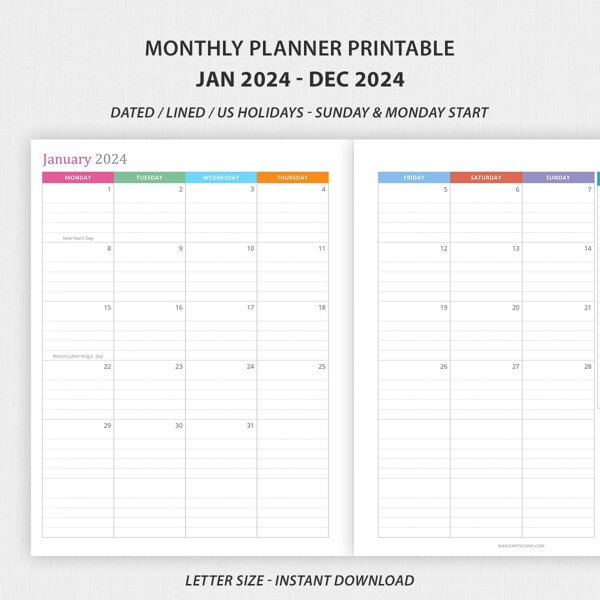 2024 Dated Planner Inserts, Weekly Schedule