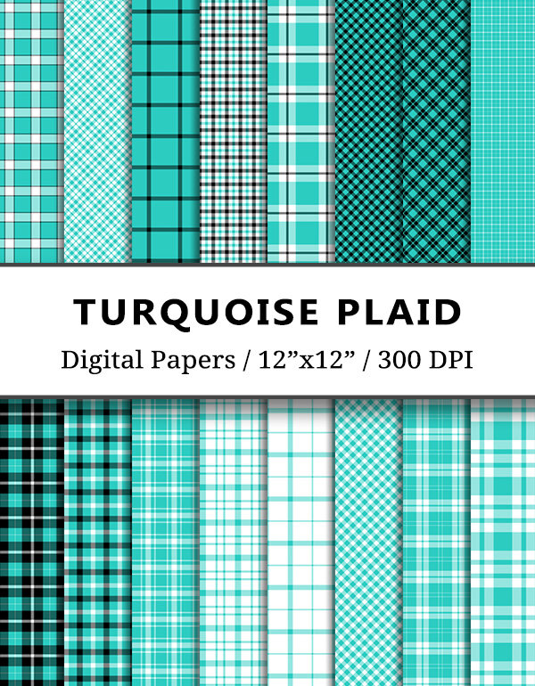 Turquoise Plaid Digital Papers