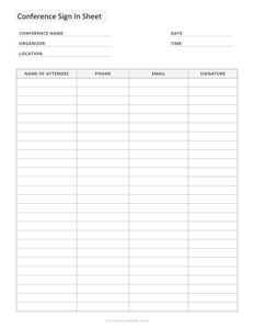 Conference Sign In Sheet