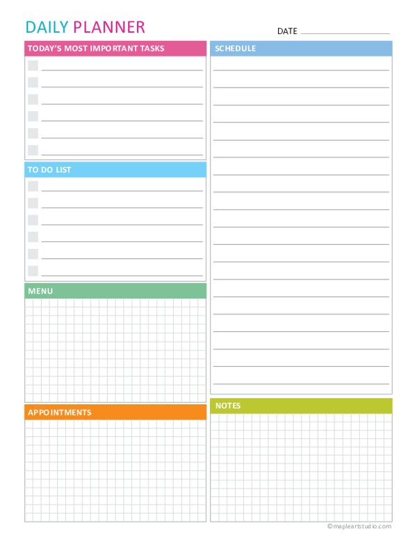 Printable Daily Planner with No Time Slots