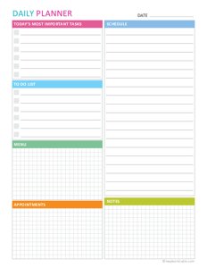 Printable Daily Planner with No Time Slots